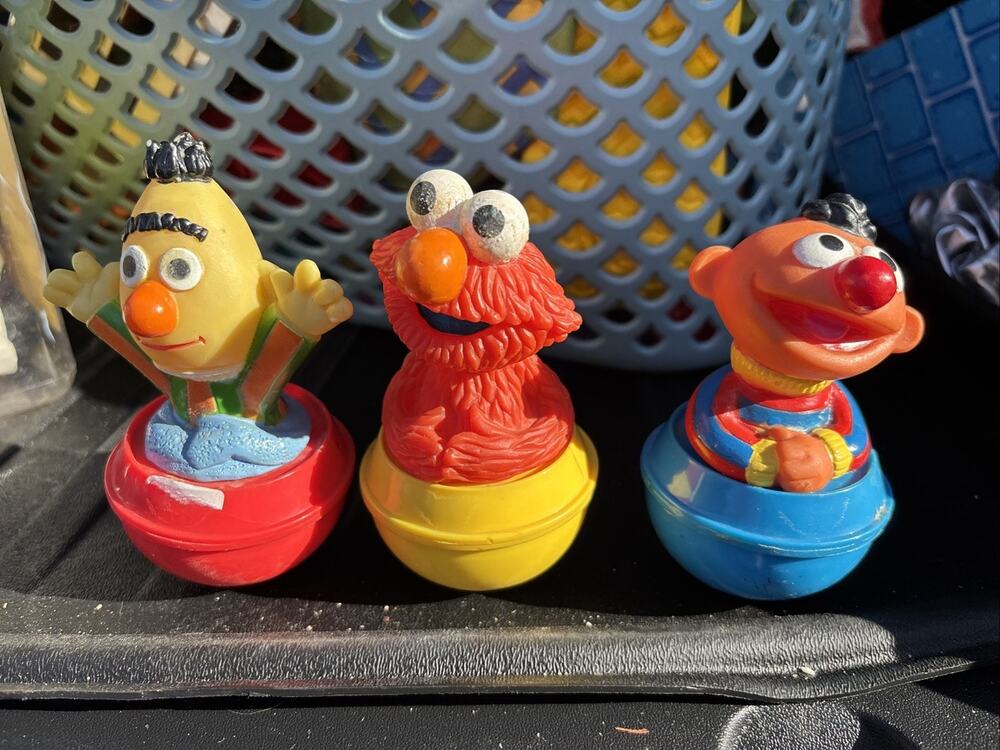 Vintage Sesame Street Bert Ernie Elmo 1990 Illco Roly Poly Wobble Toys